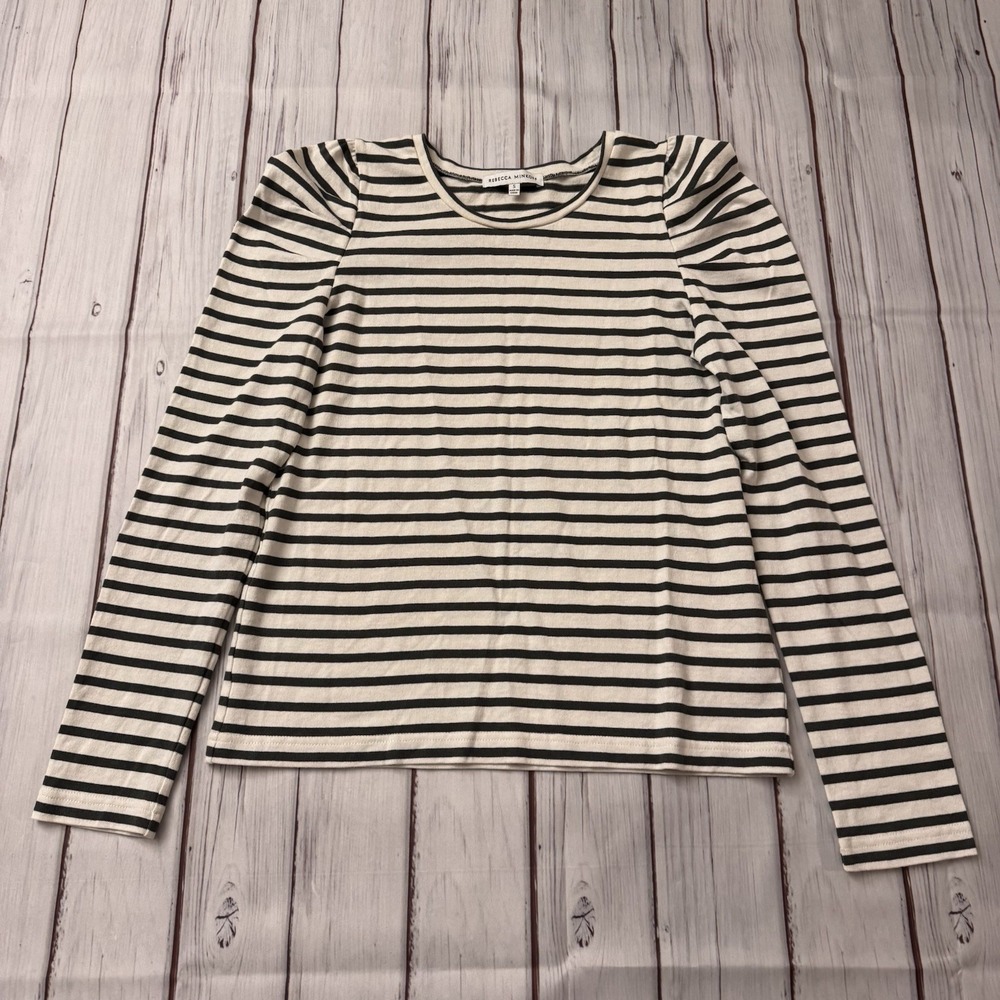Rebecca Minkoff Puff Sleeve Shirt Top Small Women's‎ Ivory Striped Long Sleeve